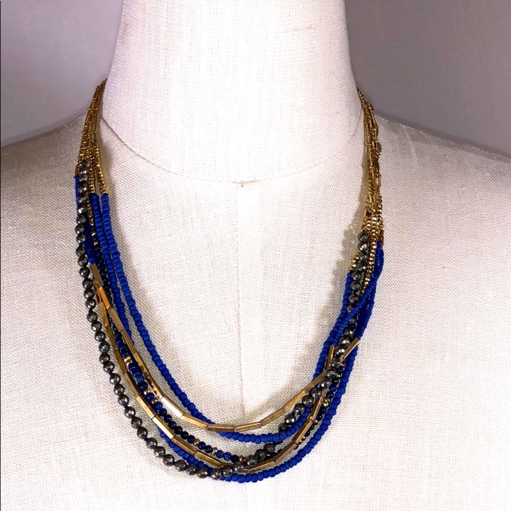 Stella & Dot Gold, Blue Lapis, and Gray Necklace